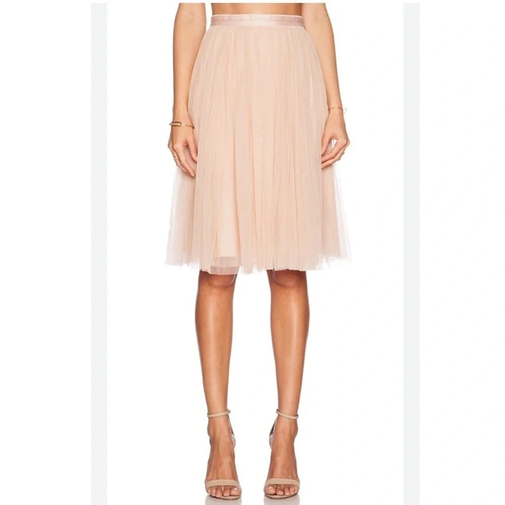 Needle & Thread Layered Tulle Midi Skirt in Ivory Cream Beige Size 6